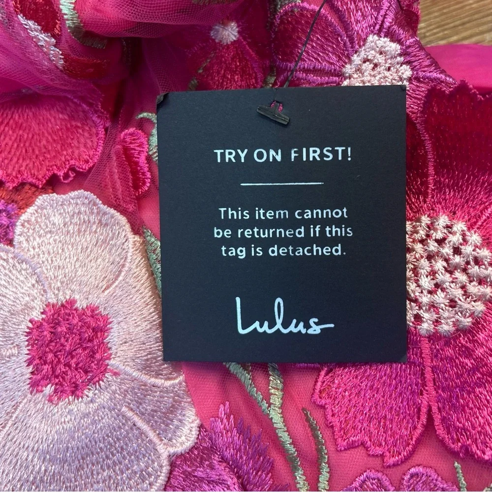 NWT Lulus Emphatically Adorable Hot Pink Floral Tie-Strap Mini Dress, Medium - Picture 12 of 15